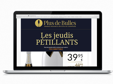 Web design freelance mailing pour le champagne pour Plus de Bulles